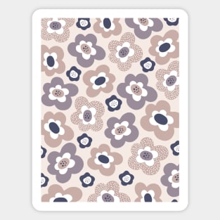 Funky Floral Pattern in Blue, Grey and Neutral Tones Magnet